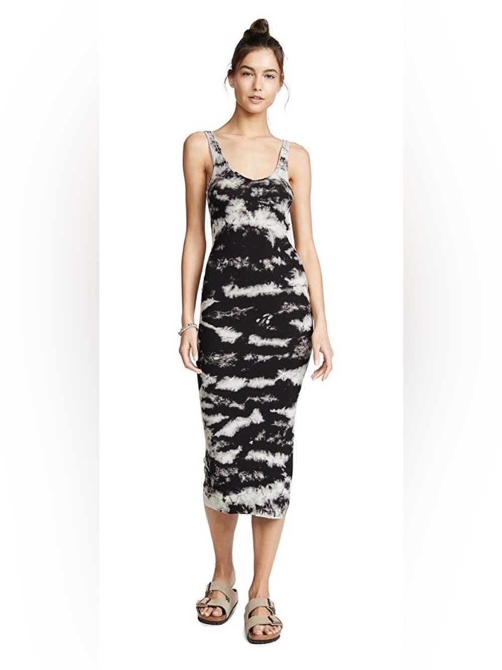 ENZA COSTA SILK RIB KNIT MIDI TANK DRESS TIE DYE - L
